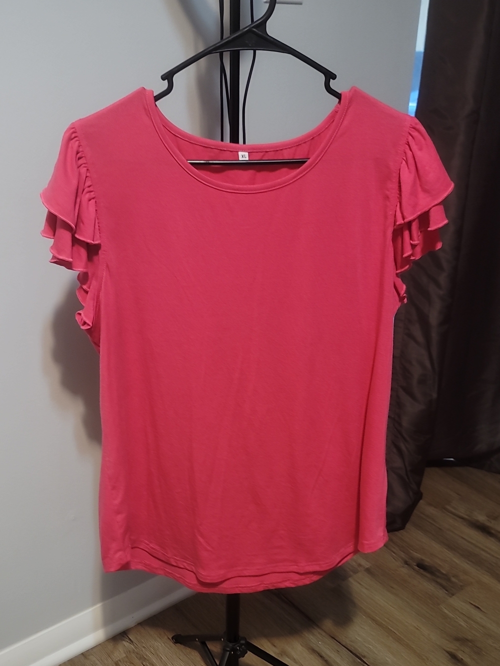 Amazon Women's Coral Pink Ruffle Sleeve Tee